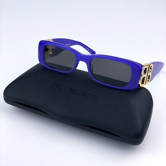 NEW Balenciaga BB0096S 004 Violet Gold Gray Rectangle Unisex Sunglasses - Picture 1 of 13